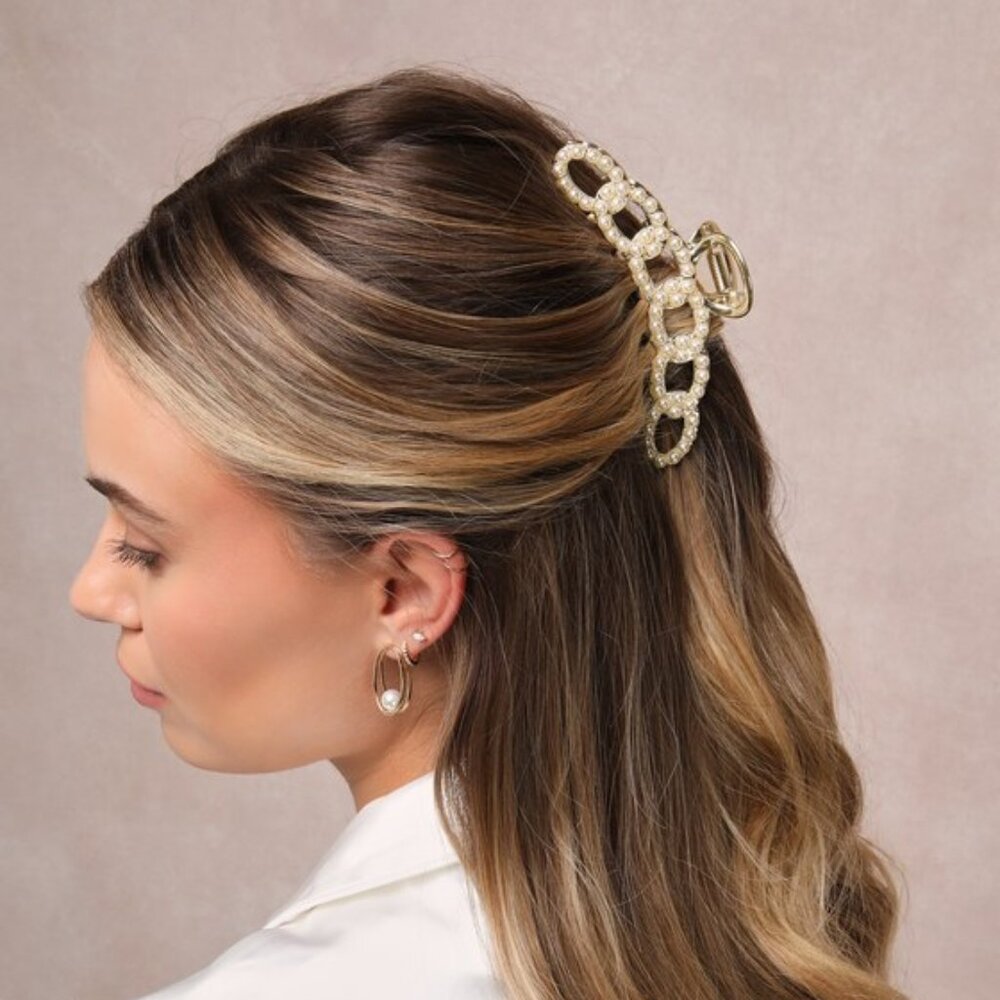 Lulus Exceptional Updo Gold Pearl Claw Hair Clip - Size One Size
